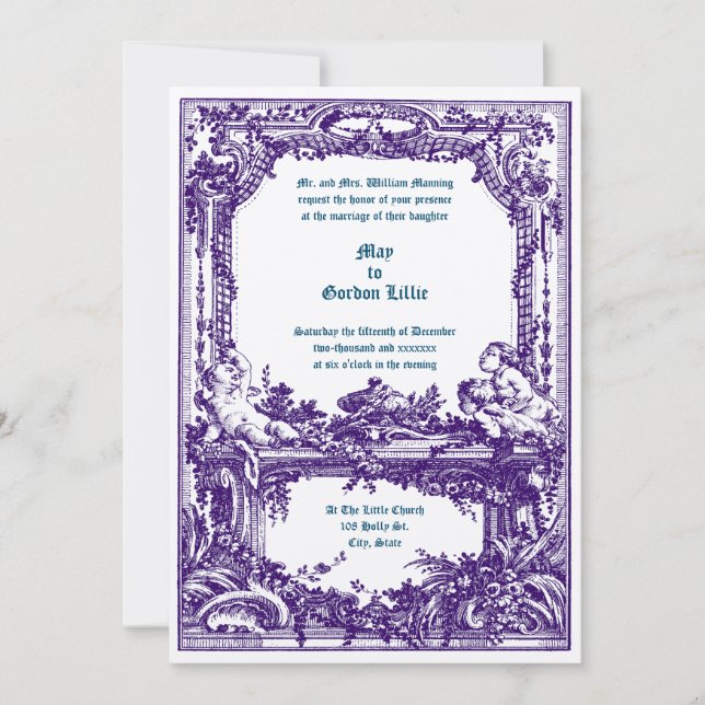 Invitación Marco de alquitrán Boda floral de Rococo barroco C (Anverso)