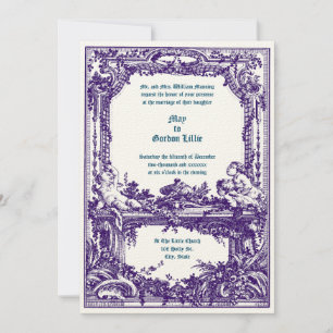 Invitación Marco de alquitrán Boda floral de Rococo barroco C
