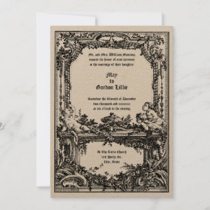 Invitación Marco de alquitrán Boda floral de Rococo barroco C
