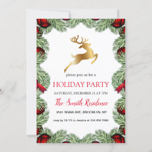 Invitación Marco de árbol de Navidad, reno dorado