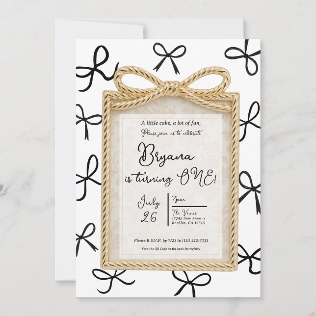 Invitación Marco de arco de oro Arcos negros lindos Blanco Cu (Anverso)