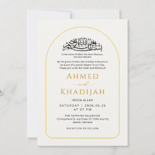 Invitación Marco de Arco de Oro Moderno para Boda Islámica Ni