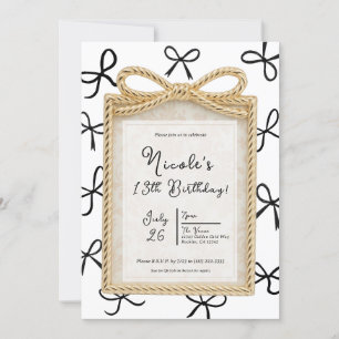 Invitación Marco de arco de oro y lazos negros pequeños Cumpl