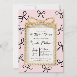 Invitación Marco de Arco Dorado y Lazos Negros Bridal Shower