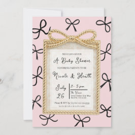 Invitación Marco de Arco Dorado y Lazos Negros Pequeños para 