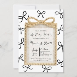 Invitación Marco de Arco Dorado y Lazos Negros Pequeños para 