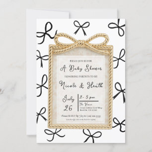 Invitación Marco de Arco Dorado y Lazos Negros Pequeños para 