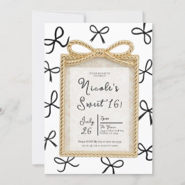 Invitación Marco de Arco Dorado y Pequeños Lazos Negros Foto 