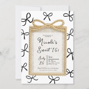 Invitación Marco de Arco Dorado y Pequeños Lazos Negros Foto 