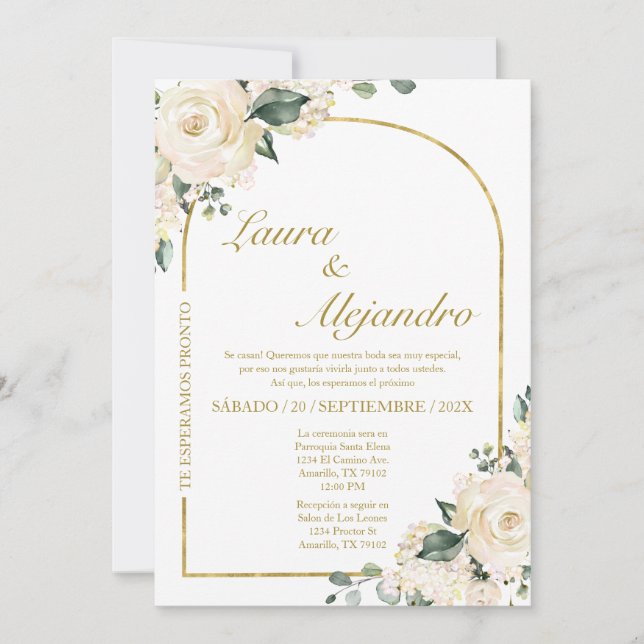Invitación Marco de Bell Boda floral de ramo español (Anverso)