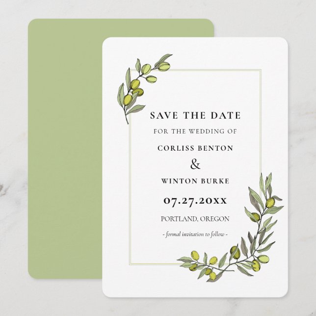 Invitación Marco de bifurcaciones de olivo Guardar la invitac (Anverso / Reverso)