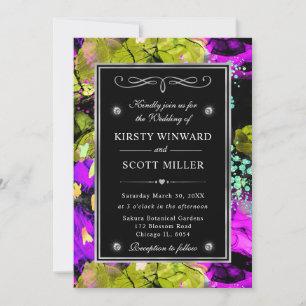 Invitación Marco de Boda Abstracto de Brillo de Neón Arcoíris