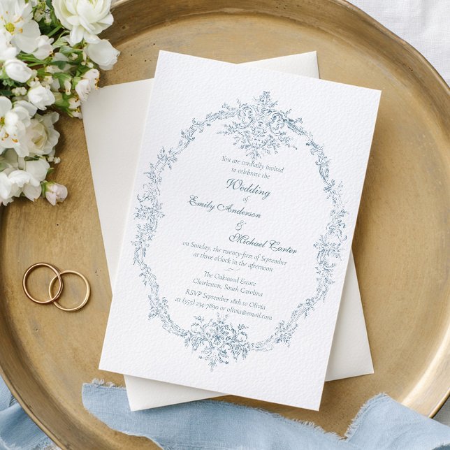 Invitación Marco de Boda Azul Francés Vintage (Subido por el creador)