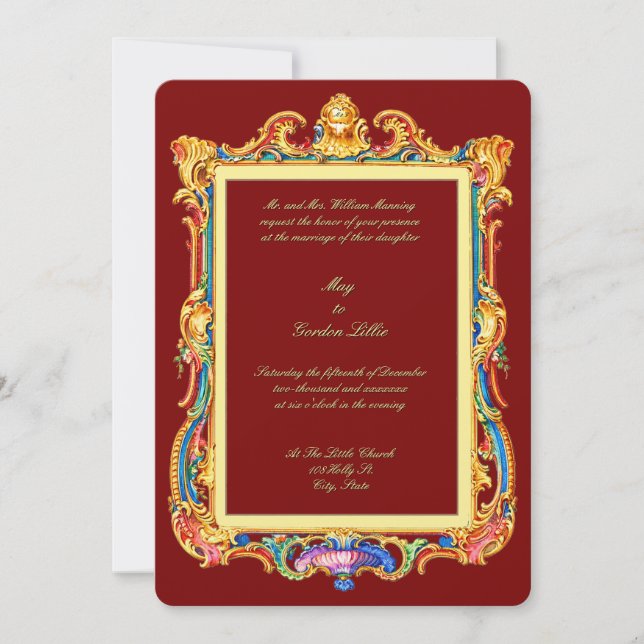 Invitación Marco de boda barroco rococó rocalla Luis XV (Anverso)