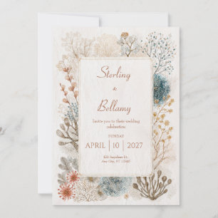 Invitación Marco de boda botánico de terracota turquesa y oro