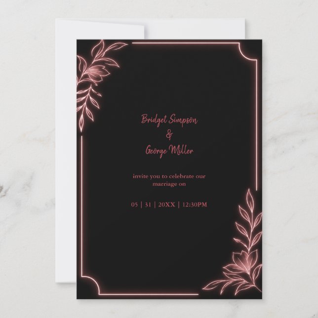 Invitación Marco de boda botánico neón minimalista (Anverso)