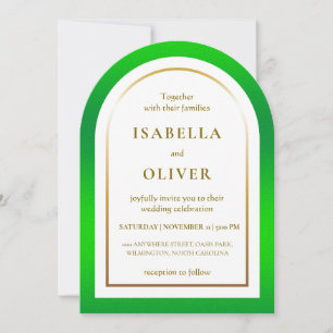 Invitación Marco de boda con gradiente verde y dorado de hier