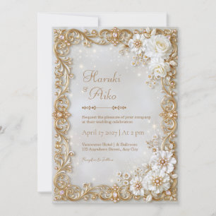 Invitación Marco de boda de filigrana de oro y flor de marfil