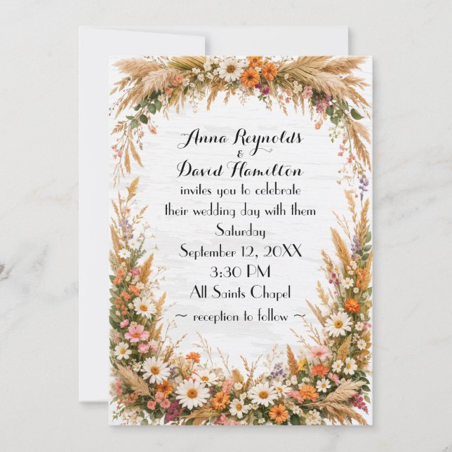 Invitación Marco de boda de flores de verano (Anverso)