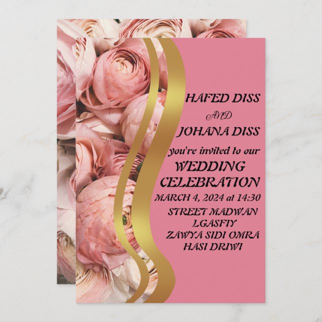 Invitación Marco de boda de flores silvestres de hoja de oro  (Anverso / Reverso)