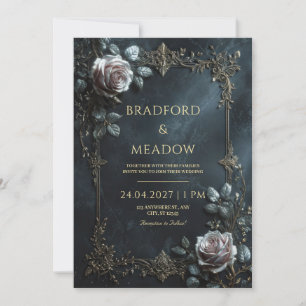 Invitación Marco de Boda de Hoja de Plata con Rosa Rosa Elega
