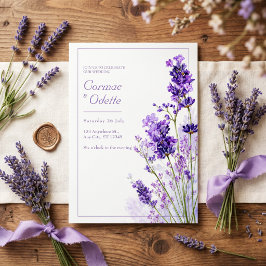 Invitación Marco de boda de lavanda con acuarela púrpura delg