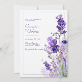Invitación Marco de boda de lavanda con acuarela púrpura delg