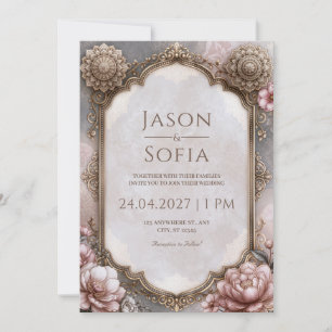 Invitación Marco de Boda de Mandala con Arco Sonrosado