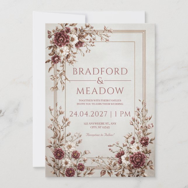 Invitación Marco de boda de varias líneas de marfil cobrizo g (Anverso)