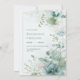 Invitación Marco de Boda Dorado Botánico de Hoja Esquelética