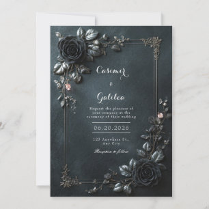 Invitación Marco de boda floral de rosa negra gótica temperam