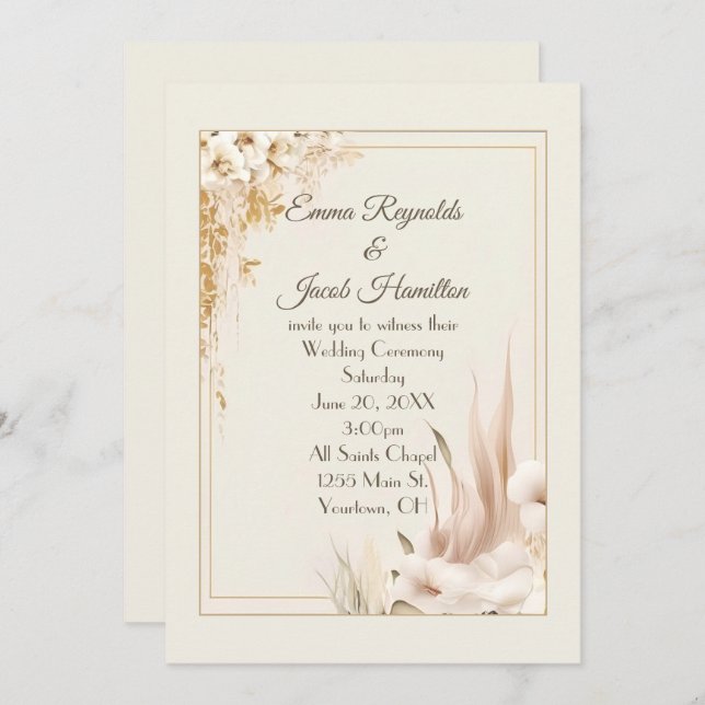 Invitación Marco de Boda floral suave (Anverso / Reverso)