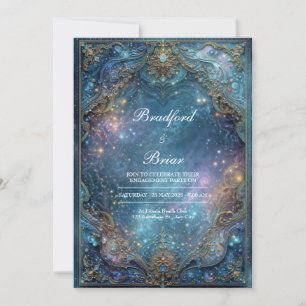 Invitación Marco de Boda Galaxia Celestial Verde Teal Dorado