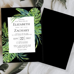 Invitación Marco de boda tropical exuberante negro