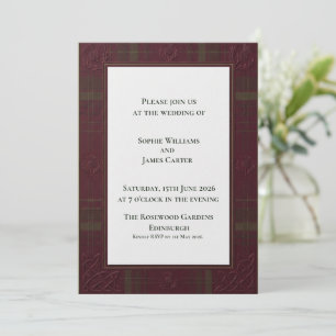 Invitación Marco de Bodas de Cardo de Tartán Escocés   Rojo O