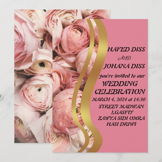 Invitación Marco de Bodas de Flores Silvestres de Hoja de Oro (Anverso / Reverso)
