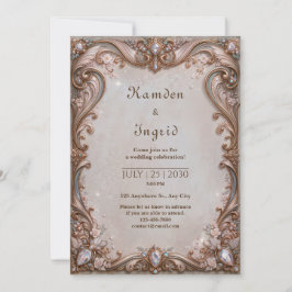 Invitación Marco de bodas de pergamino de oro rosa Jewel