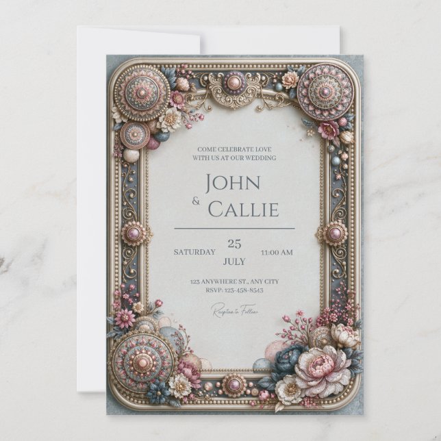 Invitación Marco de Bodas de Rosa Polvorienta Heirloom (Anverso)