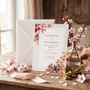 Invitación Marco de Bodas Romántico de Grano de Madera Rosa S