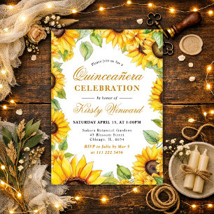 Invitación Marco de borde de girasoles de acuarela Quinceañer