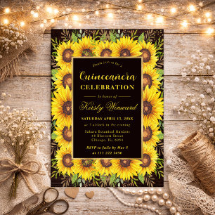 Invitación Marco de borde de girasoles de acuarela Quinceañer