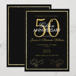 Invitación Marco de brillo dorado Glamour 50º Aniversario de