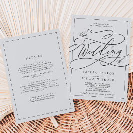 Invitación Marco De Caligrafía Gris Romántico Todo En Un Boda