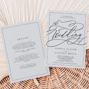 Invitación Marco De Caligrafía Gris Romántico Todo En Un Boda