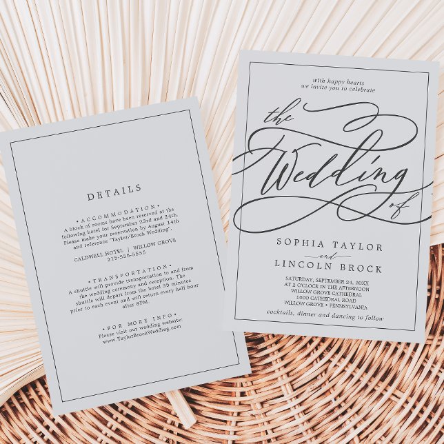 Invitación Marco De Caligrafía Gris Romántico Todo En Un Boda (Subido por el creador)