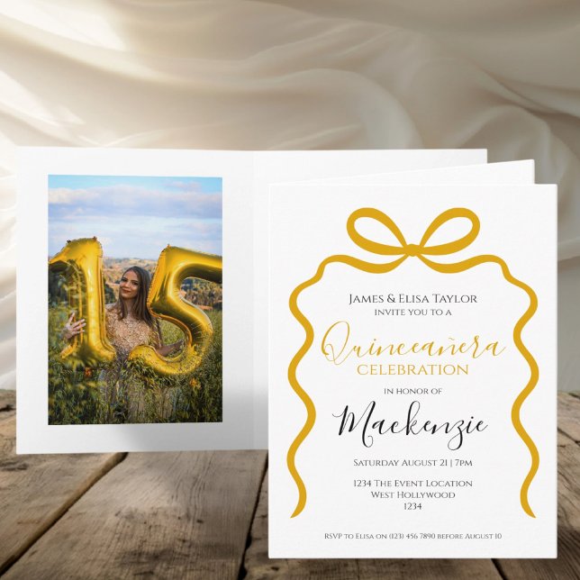Invitación Marco de cinta de opciones moderno Quinceanera (Quinceanera Modern Ribbon Frame Invitation by Ricaso. Add your own photograph to the inside)