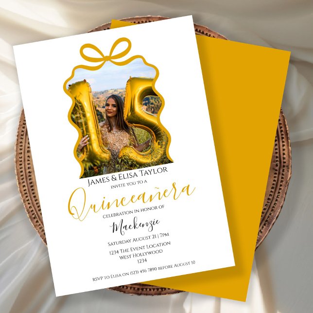 Invitación Marco de cinta de opciones moderno Quinceanera (Quinceanera Modern Ribbon Frame Invitation by Ricaso. A simple trendy photo template.  15 year old)