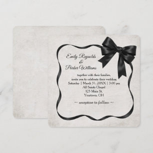 Invitación Marco de cinta de satén negro de boda y lazo