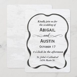 Invitación Marco de cinta negra de boda sobre madera pintada