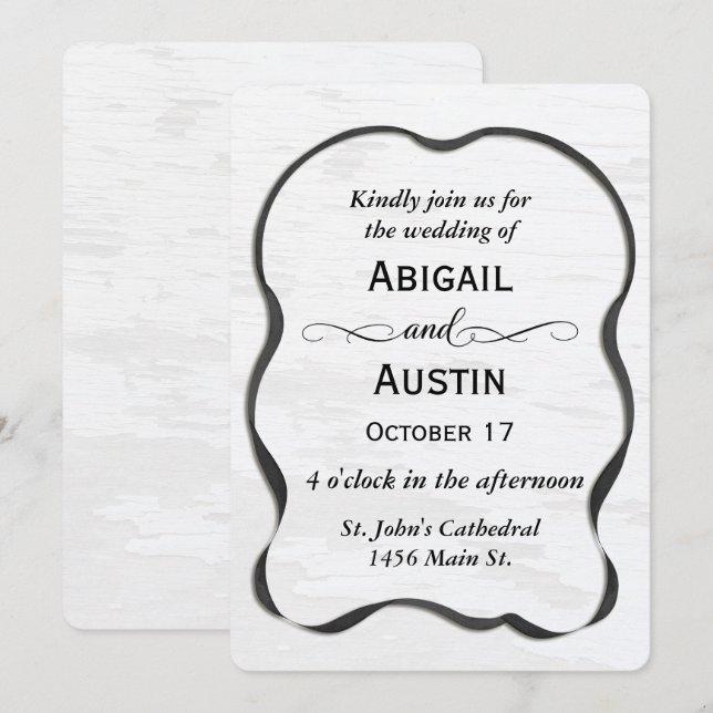 Invitación Marco de cinta negra de boda sobre madera pintada  (Anverso / Reverso)